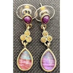 Earrings Purple Yellow Teal Tear Drop